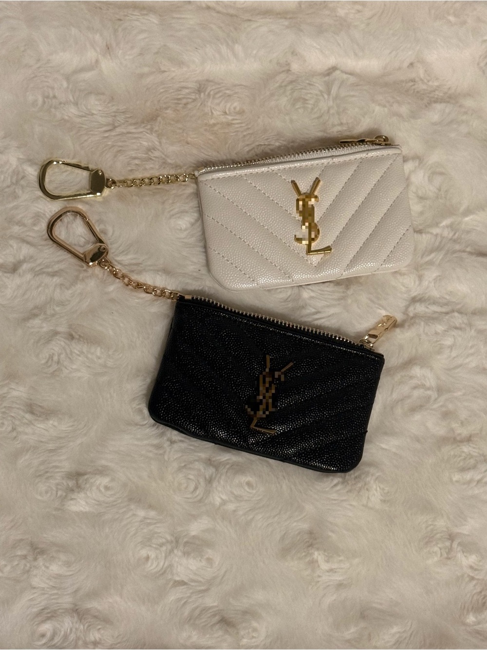 White & Black Quilted Cheveron Key Pouch Duo with Gold Hardware (for both)